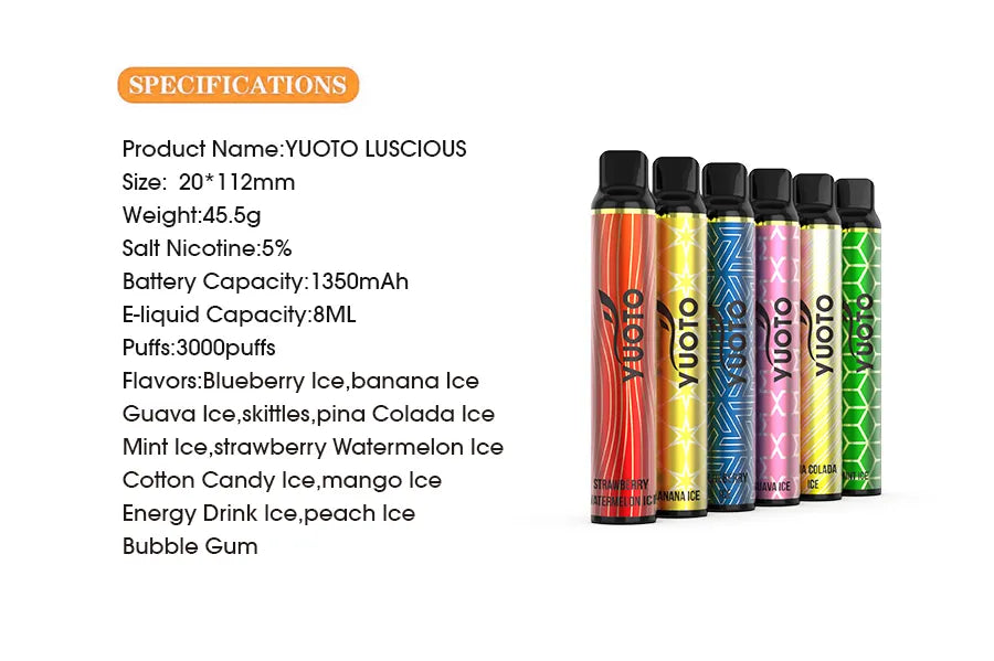 YUOTO Luscious 3000 Puffs Vape Descartável Sorvete de morango e melancia